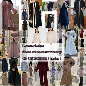 1763 # Arab Turki Jilbab Dubai Panjang Wanita Muslim Gaun Syar'i Polos Warna Putih Desain Terbaru Berdoa Sederhana Hitam Abaya