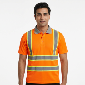 Best Selling Hi Visibility Workwear <b>Polo</b> Shirt in Safety <b>Orange</b> Reflective Strips Polyester/Cotton Breathable Customizable Logo - Product Image 1