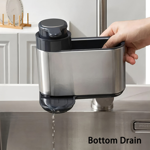 Organisateur d'évier en acier inoxydable avec distributeur de savon, plateau de drainage pour éponges, brosses et liquide vaisselle - Product Image 4