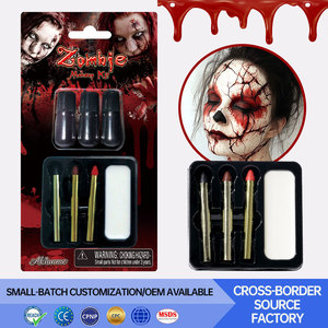 <span class=keywords><strong>Kit</strong></span> de <span class=keywords><strong>maquillage</strong></span> de <span class=keywords><strong>zombie</strong></span> pour Halloween avec faux sang coulant, peinture blanche pour le visage et crayons corporels 3 couleurs - Product Image 1
