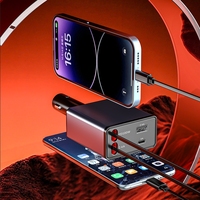 Cargador de Coche Retráctil de 151W, Cargador de Coche de Carga Rápida 4 en 1 con USB-C y USB-A, Compatible con iPhone Serie Galaxy