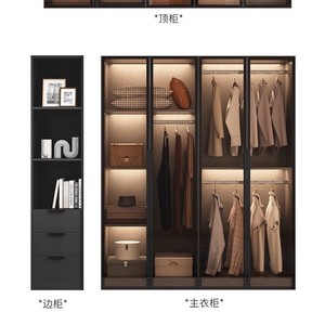 Modern Glass Door <b>Wardrobe</b> Solid Wood Eco Board Hinged Door Bedroom <b>Storage</b> Closet Combination DIY Ready Made <b>Wardrobe</b> - Product Image 5