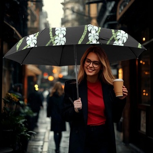 Sunny Kinte Custom 42 46 Fully-Automatic 3-Fold Compact <b>Umbrella</b> Men Women Dark Leaf Print Windproof 190T Pongee Business Gifts - Product Image 5