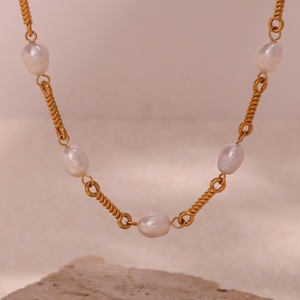 Collar de Perlas de Agua Dulce Trenzadas Hechas a Mano, Gargantilla y Pulsera de Acero Inoxidable Chapado en Oro de 18k - Product Image 5