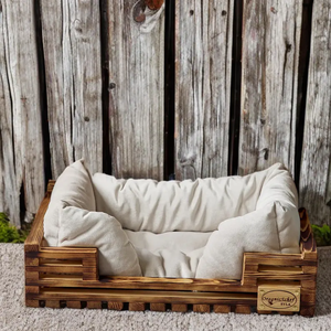 हस्तनिर्मित देहाती शैली लकड़ी के कुत्ते बिस्तर के साथ पर्यावरण के अनुकूल लोफ्ट डिजाइन बिल्लियों के लिए आरामदायक आधुनिक पालतू बिस्तर तकिया - Product Image 4