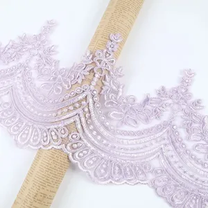 Purple Cording Fabric Flower Mesh Lace Trim Applique Sewing Craft for Wedding