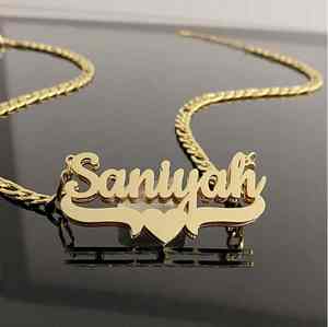 Collar de cadena de bambú de doble capa con letras y corazón Saniyah de diamantes de acero inoxidable personalizado para mujer, estilo europeo-americano, superventas - Product Image 2