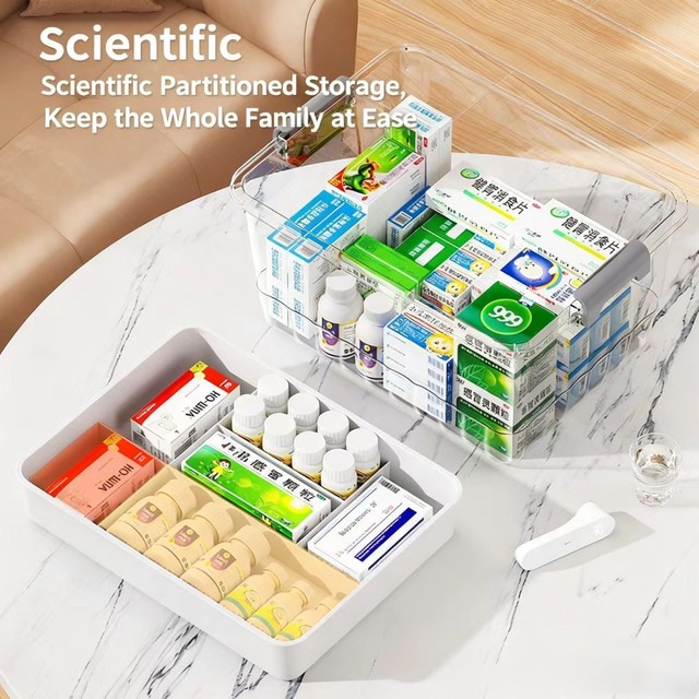Professional Manufacturer Plastic Medical Kit Square Organizer Double-Layer PP Transparent Durable Large Capacity Portable Lid