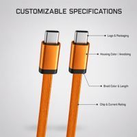Kabel Pengisian Cepat USB C ke USB C 60W, Kabel Data Tipe C Berbahan Aluminium Alloy Model Pipih, Kabel Nilon Terjalin 1M untuk MacBook Tablet