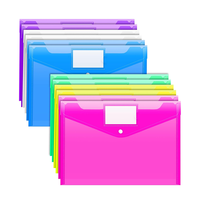 Enveloppes en plastique de dossier de la lettre A4 de PVC avec la poche d'étiquette et le sac clair coloré de document du bouton PP pour l'organisateur de bureau à la maison