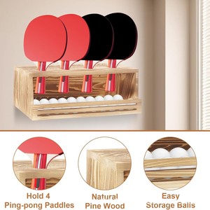 <b>Wall</b> <b>Mounted</b> Ping Pong Racket Storage Rack Wooden Display <b>Shelf</b> With Ball Tray For Table Tennis Equipment - Product Image 3