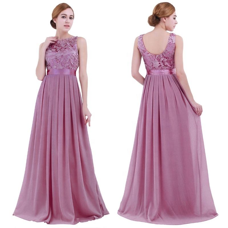 Women Embroidered Chiffon Bridesmaid Elegance Long Evening Party Prom Gown Dress 