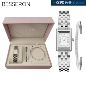 Reloj de Cuarzo de Acero Inoxidable con Zirconia, Diseño de Lujo, en Oferta, con Esfera de Puntero, Juego de Joyería para Mujer, 3 Piezas - Product Image 1