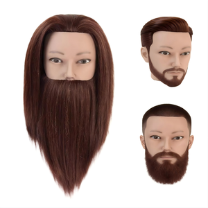 100% cheveux humains bruns avec barbe formation Mannequin <span class=keywords><strong>tête</strong></span> 14 pouces droite barbier perruque pince support cosmétologie pratique poupée - Product Image 1
