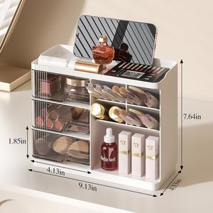 STELLAR Boîte de rangement de maquillage moderne en plastique rectangulaire à 3 couches moulée par injection HIPS+PS, tiroir de bureau rotatif - Product Image 3