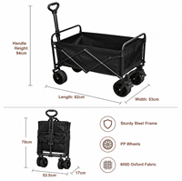 Chariot de camping pliable robuste à quatre roues, poignée réglable, grande capacité, tissu Oxford, cadre en acier, écologique, respirant
