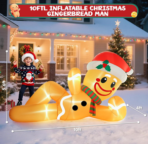 ตุ๊กตาขิงเป่าลมขนาดใหญ่ ยาว 10 ฟุต สำหรับตกแต่งสนามหญ้าในวันคริสต์มาส พร้อมไฟ LED ในตัว สำหรับตกแต่งภายนอก - Product Image 2