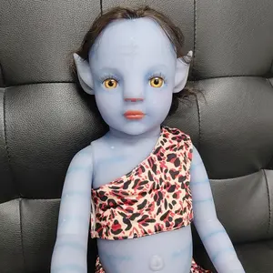 20 Realistische Reborn Handgemaakte Blauwe Fantasie Avatar Zachte Siliconen Reborn Pasgeboren Baby Pop Meisje Met Ogen Geopend