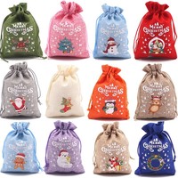 Sacs de Noël en jute en gros, sacs de Noël en toile de jute personnalisés, pochettes en toile de jute à cordon, emballages cadeaux de Noël, approvisionnement en vrac