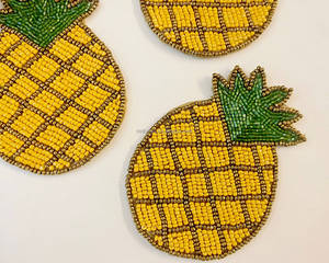 Classic Fruit Shape Cute Yellow Pineapple Glass <b>Beaded</b> <b>Placemat</b> & Coaster Custom Design Eco-Friendly - Product Image 2