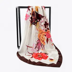 Women Printing Silky Satin Square Scarf Fashion Accessories Silky Polyester Neck Head Scarves For Women Stylish