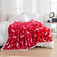 Couverture de Noël Sherpa en flanelle douce et chaude à double couche avec motif d'arbres de cerf de Noël pour le lit et le canapé Cadeaux pour tout le monde