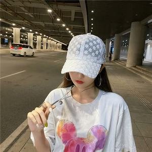 White Lace Floral Baseball Cap For Women Summer Sun Protection Mesh Breathable Hollow Design Fashionable Hat - Product Image 1