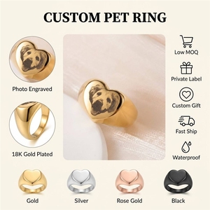 Personalisierter Haustier-<span class=keywords><strong>Foto</strong></span>-<span class=keywords><strong>Ring</strong></span> CE-Zertifiziert Großhandel Maßgefertigter Herz-Gravur-<span class=keywords><strong>Ring</strong></span> Edelstahl 18k Vergoldeter Schmuck - Product Image 1