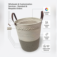 Panier à linge en corde de coton tissée HUAYI, grand format, avec poignées, panier de rangement décoratif pour le linge, grands paniers