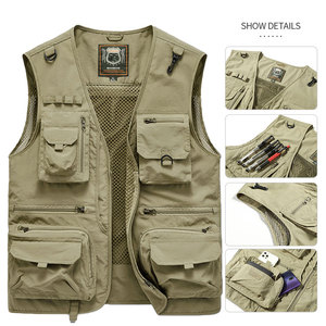 OEM maglia tattiche di pesca escursionismo fotografo di trasporto merci all'aperto giornalista personalizzato Multi tasca da uomo Multi funzionale canotta - Product Image 4