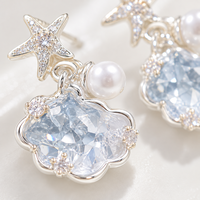 KAVNAR Boucles d'oreilles étoile mer coquillage cristal perle laiton argent brillant