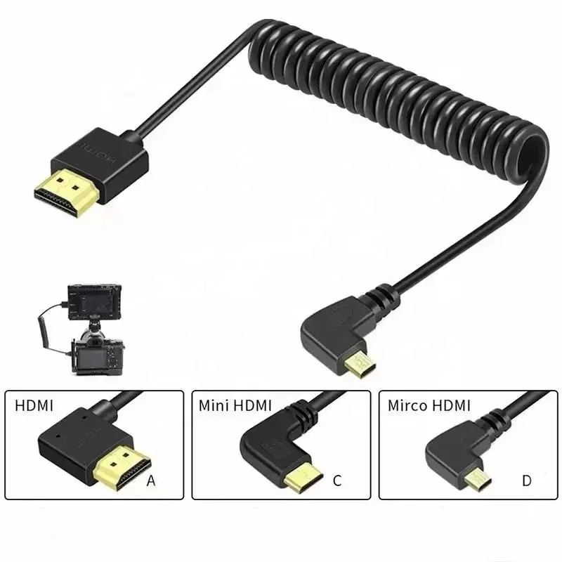 4K 60Hz HDMI Male To Mico HDMI Mini HDMI Male Spring Coiled Cable HDMI Male to Male High-Definition spring Cable