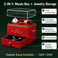 Boîte cadeau en velours rouge pour bijoux musicaux, emballage de Noël avec couvercle en acrylique transparent pour bagues et boucles d'oreilles, vente en gros
