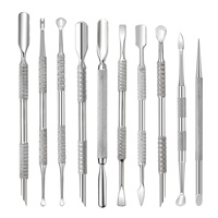 Pousse-cuticules double face en acier inoxydable de haute qualité avec lame biseautée, outil de décapage pour nail art, manucure et pédicure