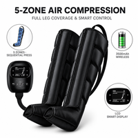 Masseur de jambes portable à compression d'air, bottes de récupération à 5 chambres, sans fil, 3500 mAh, 6 modes, 8 niveaux, écran LCD