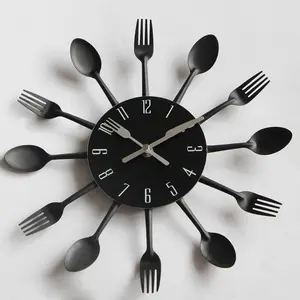 12 дюймов художественная вилка и ложка дизайнерская посуда кухонные металлические декоративные настенные часы