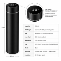Gobelet isotherme intelligent en acier inoxydable 304 de 500 ml avec affichage de la température, couvercle à vis, pour voiture, garde au chaud, design élégant et moderne