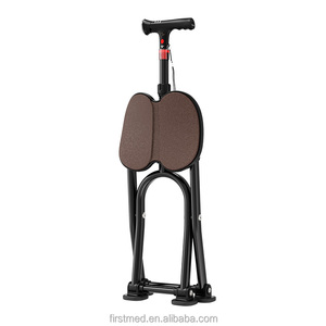 Bastón de Apoyo para Personas Mayores con Asiento, 4 Patas Antideslizantes, Plegable, Altura Ajustable, Luz LED, Alarma SOS - Product Image 3