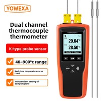 YET-620L Plastic Dual-Channel Digital Temperature Recorder LCD K-Type Thermocouple Max/Min/Average Functions Industrial