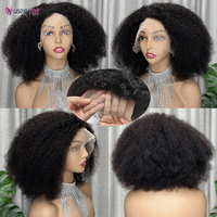 Perruque bouclée afro bon marché, densité 180, coupe courte bob, perruque explosive Big Yaki, perruque en cheveux humains de haute qualité avec dentelle frontale