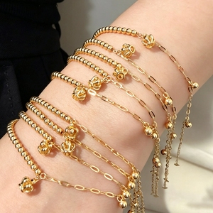 อาซูโอ 18K ทองคำแท้สีเหลือง ไม่มีประดับเพชร สร้อยข้อมือรูปนางฟ้า ทรงกลม ทรงหัวใจเรียบง่าย ของขวัญน่ารักสำหรับวันเกิดเด็กผู้หญิง - Product Image 6
