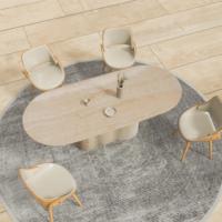 Table à manger ovale en marbre beige travertin, design unique, base ondulée personnalisée, pierre naturelle moderne, polie, pour la maison et l'hôtel
