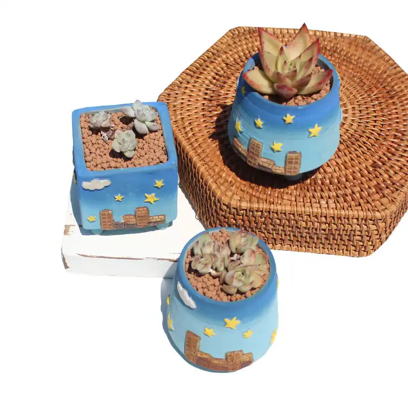 多肉植物植木鉢クリエイティブホーム装飾陶器通気性小さな植物盆地つや消し手描き星空セラミックプランター