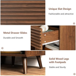 Modern Wood <strong>Mid</strong> <strong>Century</strong> Fluted 2 Tiers <strong>Bedside</strong> <strong>Table</strong> Nightstand with Solid Wood Legs for Bedroom Living Room - Product Image 5