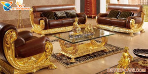 Juego de Sofás Tallados de Madera de Teca Real Maharaja, Hermosos Muebles de Salón Tallados en Dorado, Muebles de Salón Italianos para el Hogar - Product Image 4