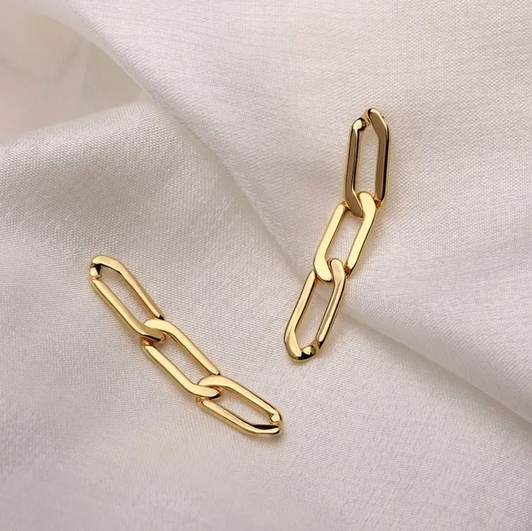 Minimalist 18k Gold Plated Stainless Steel Hypoallergenic Long Dangling Earrings Chunky Curb Link Chain Earrings for Women