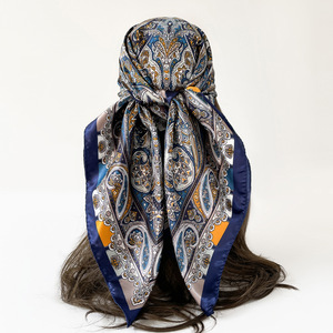 Écharpe carrée en soie pour femme, imprimé cachemire, 90x90 cm, protection solaire, voile, accessoire de mode - Product Image 2
