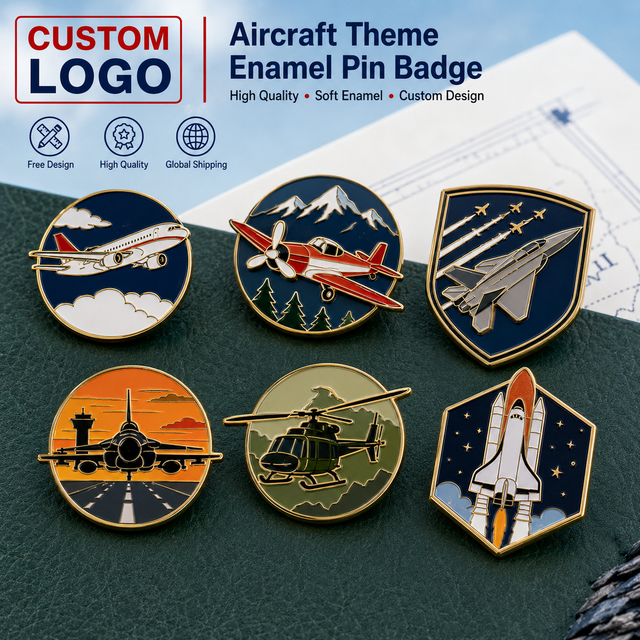 Custom Aviation Plane Hard Enamel Lapel Pin Badge Custom Personality Spacecraft UV Printing Logo Pin Aviation Collection Gifts