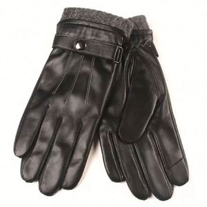 Gants d'hiver pour hommes en cuir de mouton noir, écran tactile, chauds - Product Image 5