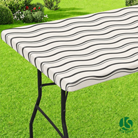 Nappe de table rectangulaire épaisse et fine, noire, ondulée, en PEVA, avec dos en flanelle, imperméable, bord élastique, pour pique-nique en extérieur, facile à nettoyer, réutilisable